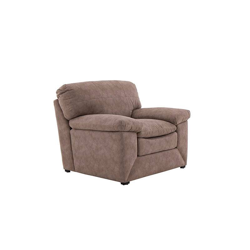 Sillón Calvin de Deurope.com.mx en color gris, con respaldo acolchado y estructura moderna, ideal para sala o sala de estar.