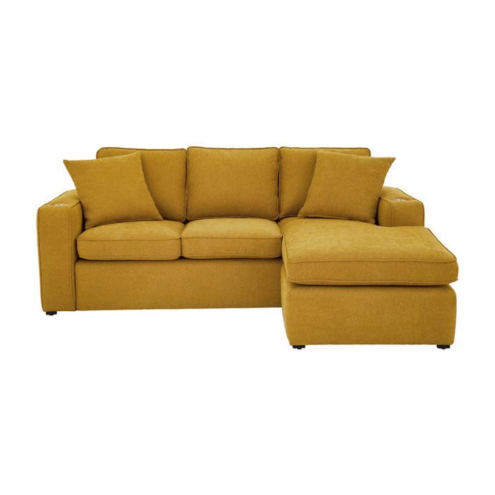 Sala Selena Amarillo de Deurope, conjunto de sala con cojines y estructura moderna en color amarillo brillante.