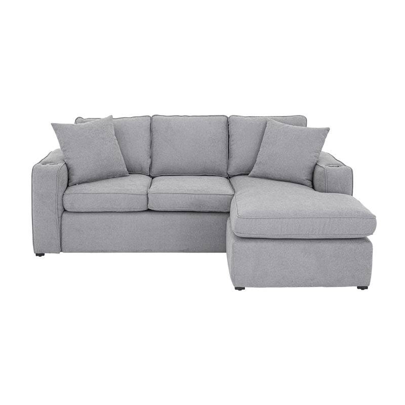 Sala Selena gris claro de Deurope.com.mx, conjunto de mueble de sala moderna con cojines y estructura de colores neutros.