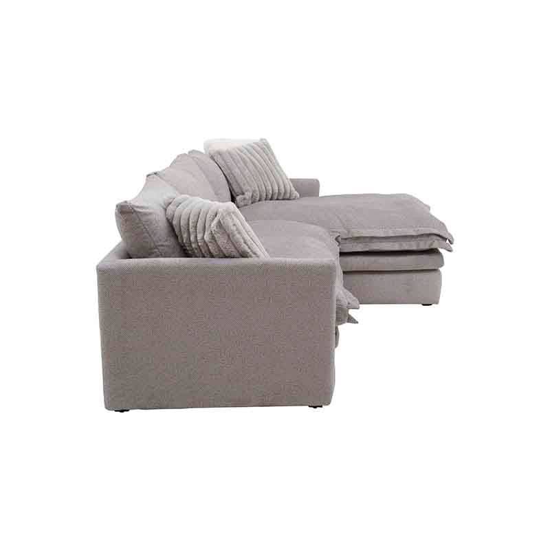 Sala Alejandría chaise derecha en gris claro, tapizado en tela con diseño moderno y cómodo, de la marca deurope.com.mx.