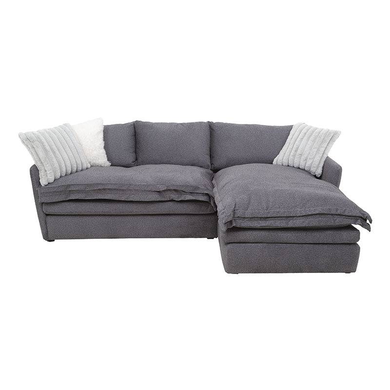 Sala Alejandría chaise derecha en gris claro con tapiz de tela, moderna y cómoda, de la marca deurope.com.mx.