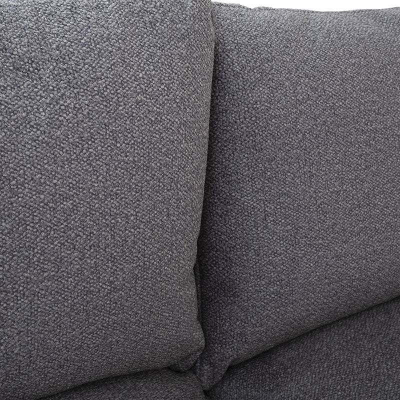 Sala Alejandría chaise derecha de tapiz gris claro, moderna y cómoda, con estructura de sala en tela de color gris.