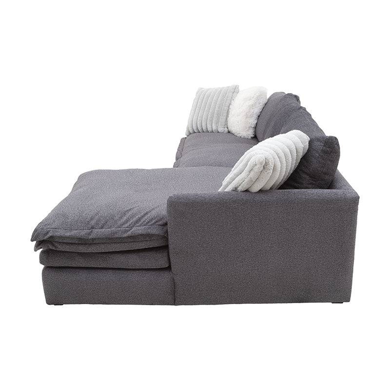 Sala Alejandría chaise derecha de tapiz gris claro, con diseño moderno y cómodo, de la marca deurope.com.mx.