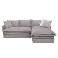 Sala Alejandría con chaise derecha en tela gris claro, estilo moderno y cómodo, deupeuro.com.mx.