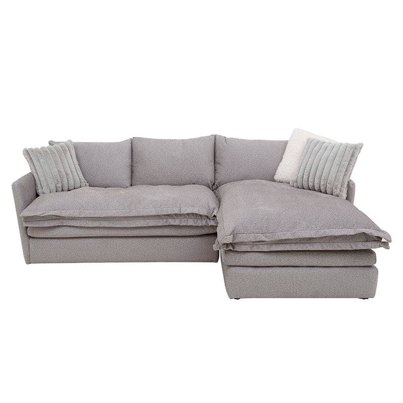 Sala Alejandría chaise derecha de tapiz gris claro, con diseño moderno y cómodo, de la marca deurope.com.mx.