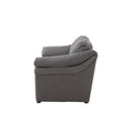 Juego de sala Marsella gris de cuero sintético con sofá, loveseat y sillón, muebles modernos y elegantes para sala de estar.