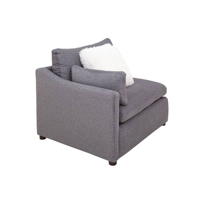 Módulo lateral izquierdo para sala Francesca en gris oscuro, tapizado en tela, con dimensiones de 102x88x93 cm, deurope.com.mx