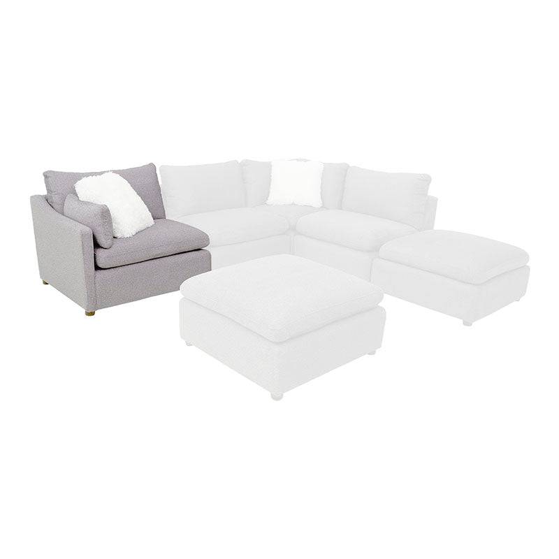 Módulo de sala lateral izquierdo de la colección Francesca en tela gris oscuro, con dimensiones de 102x88x93 cm.