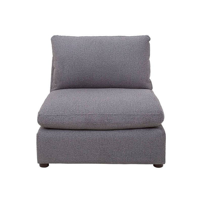 Juego de sala Francesca de 6 piezas en gris oscuro con textura afelpada, incluye sillón central, dimensiones 86x88x93 cm.