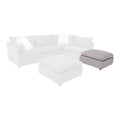 Juego de sala Francesca de 6 piezas en tela gris oscuro con textura afelpada, incluye sofá y taburetes, deureope.com.mx