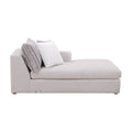 Sala San Miguel Chaise deurope.com.mx, sofá con chaise en tela marfil con textura afelpada, vista frontal, dimensiones 100x81x182 cm.