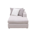 Sala San Miguel Chaise de Deurope con tapizado en tejido plano y textura afelpada, chaise derecha, vista frontal.