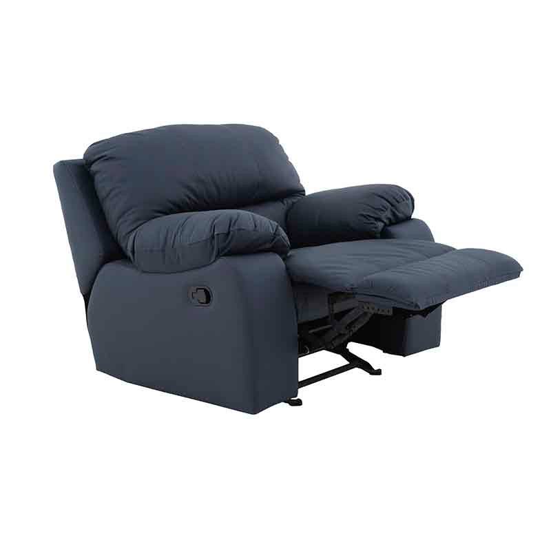 Sillón individual de la sala Enzo III en cuero azul cobalto, con diseño modular y acabado en cuero y leather touch.