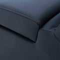 Sala Enzo III de Deurope en azul cobalto con piel y leather touch, consola moderna con dimensiones de 85x100 cm.