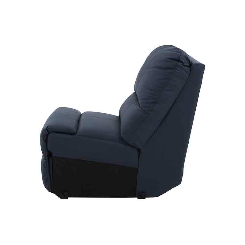 Sillón central de la sala Enzo III de Deurope, módulo de sala en azul cobalto con piel y leather touch, vista frontal.