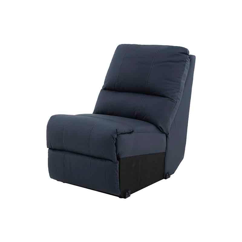 Sillón central del módulo de sala Enzo III en cuero azul cobalto, con diseño moderno y acabado en leather touch.
