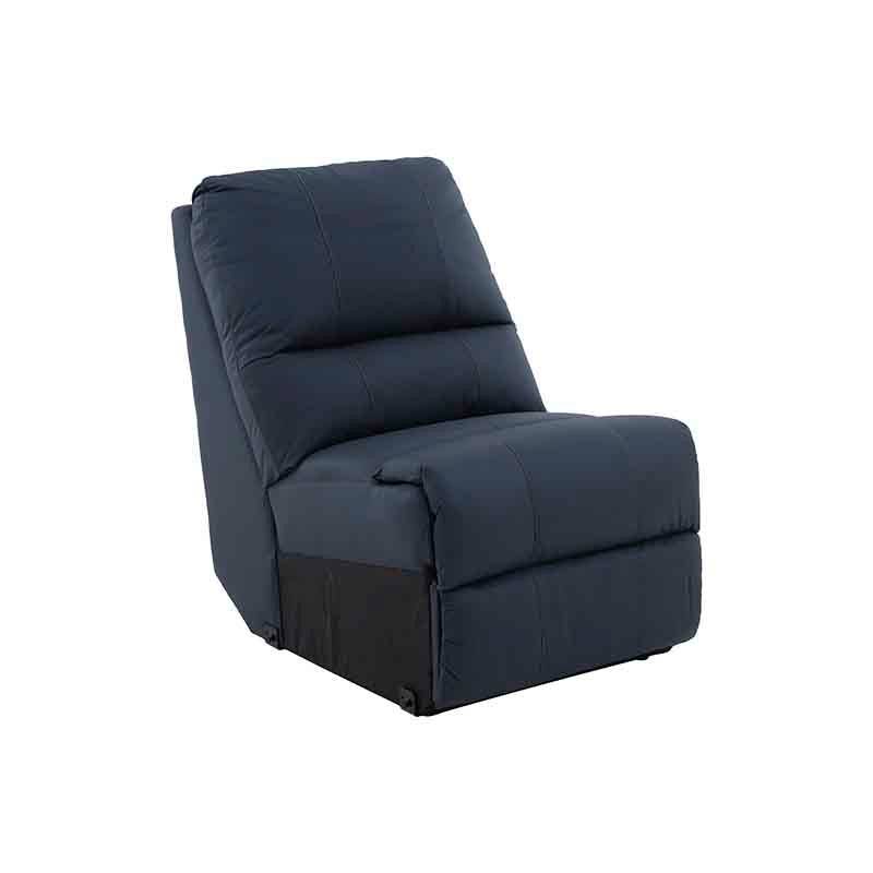 Módulo de sala Enzo III de couleur azul cobalto, piel y Leather Touch, con asiento y respaldo en un ambiente moderno.