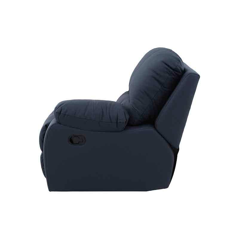 Módulo lateral derecho de la sala Enzo III en piel azul cobalto, con diseño moderno y detalles en leather touch.