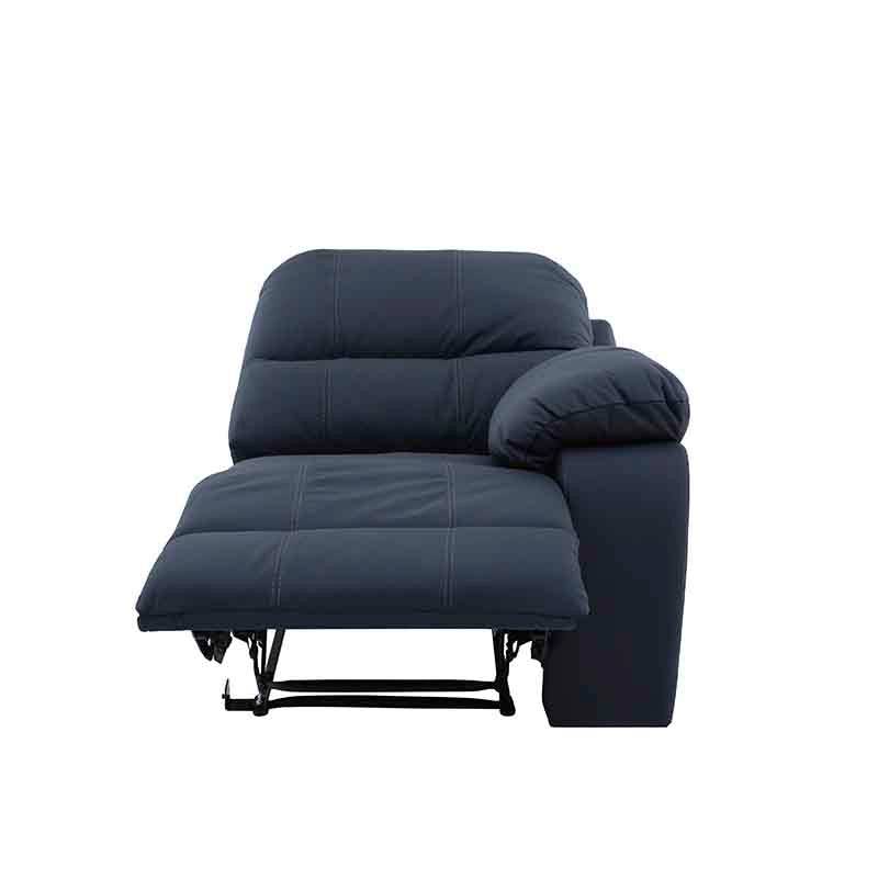 Módulo lateral derecho de la sala Enzo III en cuero azul cobalto, de lujo y estilo moderno.