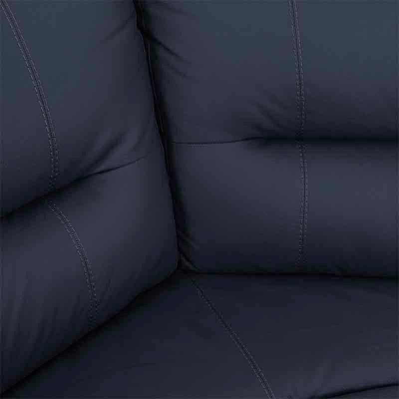 Módulo de sala enzo III esquinero de cuero y cuero sintético en color azul marino, con respaldo y asiento acolchados.