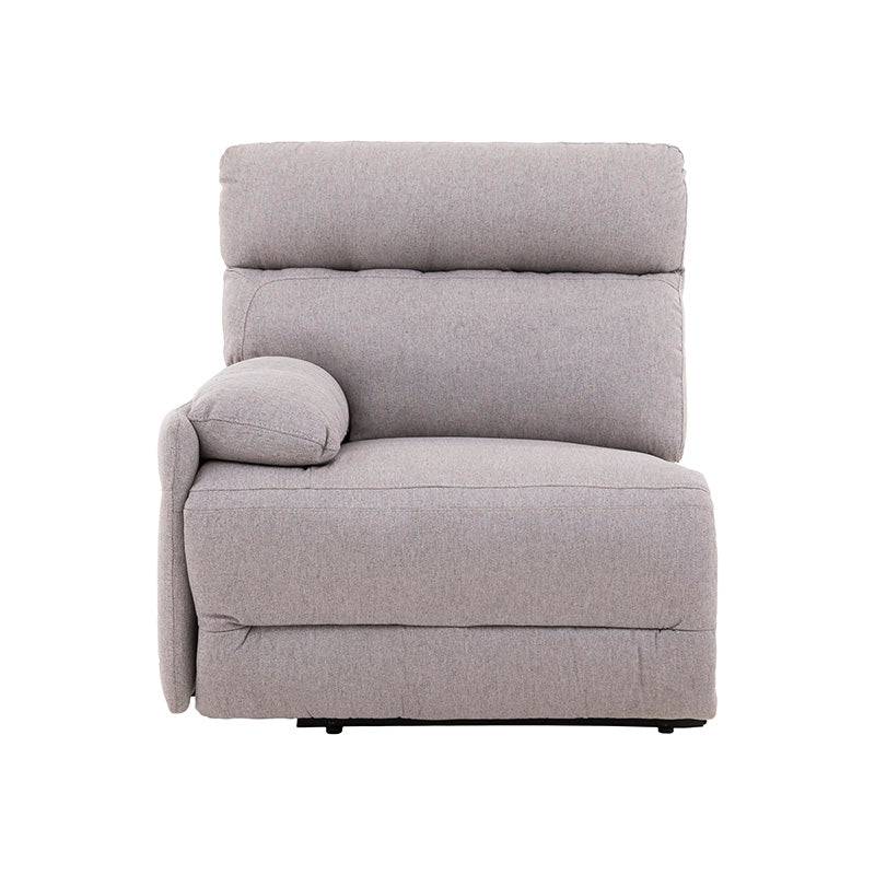 Módulo lateral izquierdo de sala Pauda II en gris de tela, de la marca deurope.com.mx, con tapizado plano y dimensiones.