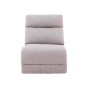 Sillón central del módulo de sala Pauda II en tapiz gris, con estructura moderna y tapizado en tela, de diseño elegante y compacto.