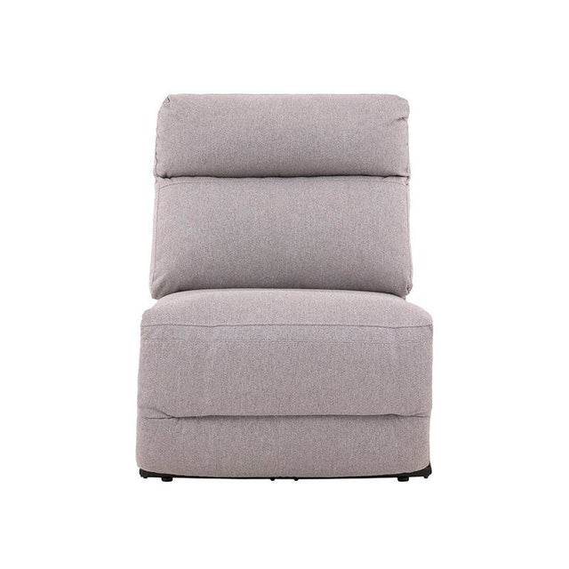 Sillón central reclinable de la sala Pauda II en tono gris, módulo de sala de tapiz en tela, frente 80 cm, alto 100 cm, fondo 90 cm.
