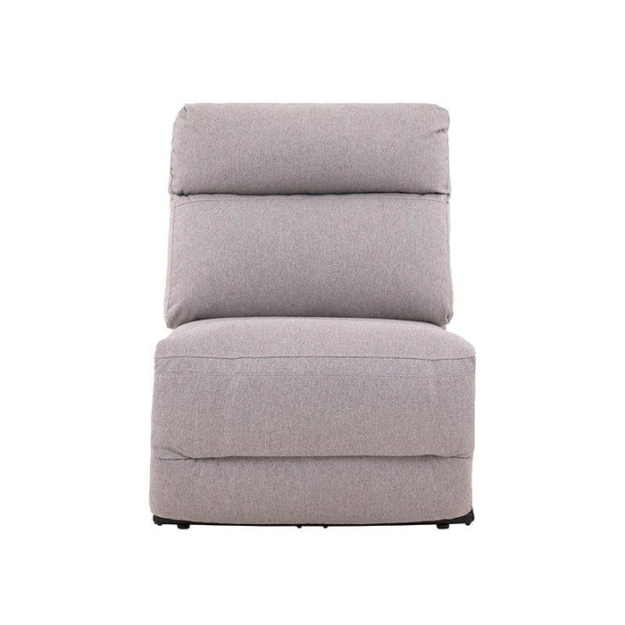 Sillón central reclinable de la sala Pauda II en tono gris, módulo de sala de tapiz en tela, frente 80 cm, alto 100 cm, fondo 90 cm.