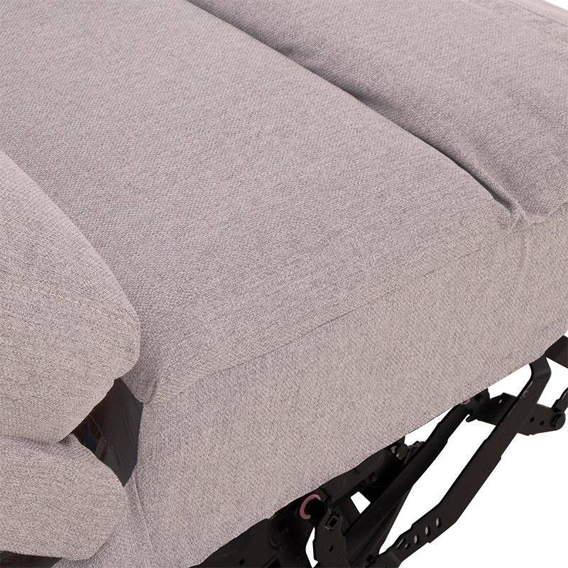 Módulo de sala Pauda II deurope.com.mx, sillón central reclinable en gris con tapiz de tela, frente 80 cm, alto 100 cm, fondo 90 cm.