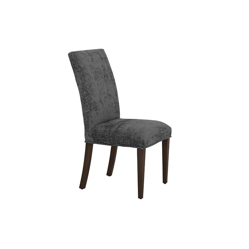 Silla de comedor Vemer en color gris, tapizada en tela. Imagen 6.