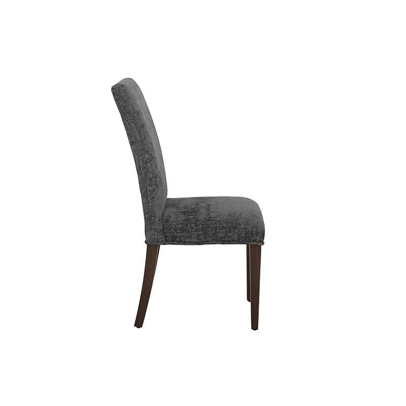 Silla de comedor Vemer en color gris, tapizada en tela. Imagen 7.