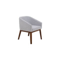 Silla de comedor Atenea decolor gris con estructura de nogal, tapiz de tela, frente 59 cm, alto 90 cm, fondo 57 cm.