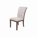 Silla de comedor Creta II de deurope.com.mx en tela color tabaco, vista frontal, con respaldo y asiento acolchados.