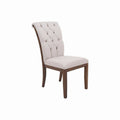 Silla de comedor Creta II de Deurope en tela tabaco, vista frontal, con asiento y respaldo acolchados, medidas 55x105x70 cm