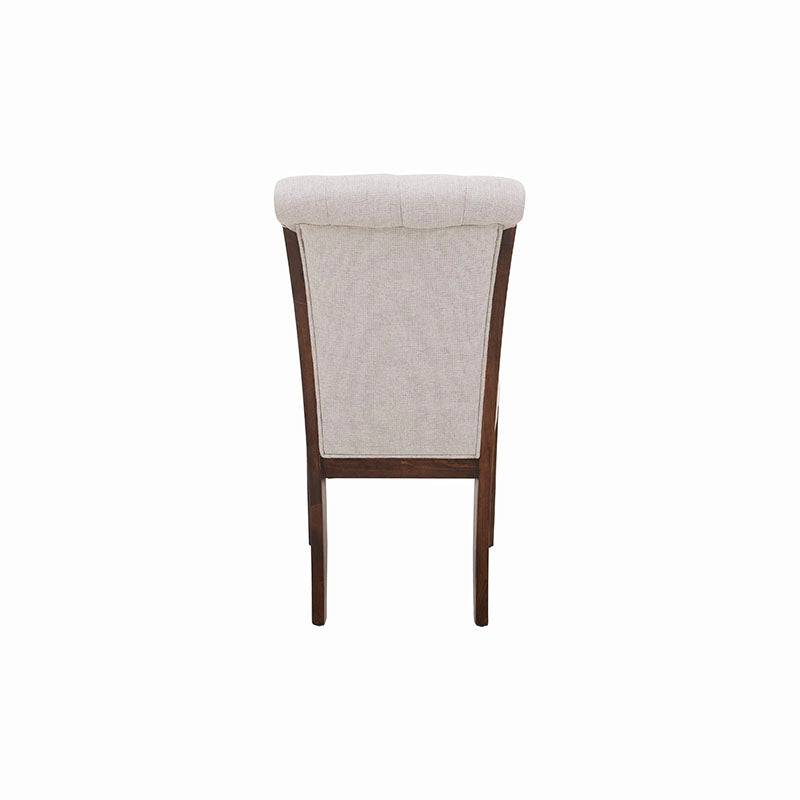 Silla de comedor Creta II de Deurope en tela tejida color tabaco, vista frontal, con dimensiones de 55x105x70 cm