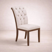 Silla de comedor Creta II de Deurope, tapizada en tela en color tabaco, vista frontal, medidas 55x105x70 cm.