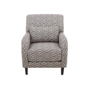 Sillón ocasional Quebec de color café con tejido plano y textura afelpada, frente de 78 cm, alto de 98 cm y fondo de 95 cm