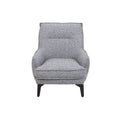 Sillón Andrea Berlin de tapiz gris con estructura moderna, vista frontal, tamaño compacto y estilo elegante.