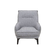 Sillón Andrea Berlin de tapiz gris con estructura moderna, vista frontal, tamaño compacto y estilo elegante.
