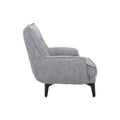 Sillón Andrea Berlin de tapiz gris con estructura moderna, vista frontal, en interior elegante y bien iluminado.