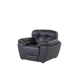 Sillón de piel moka en juego de sala Carter deurope.com.mx, con respaldo y asiento acolchados, frente de 111 cm.
