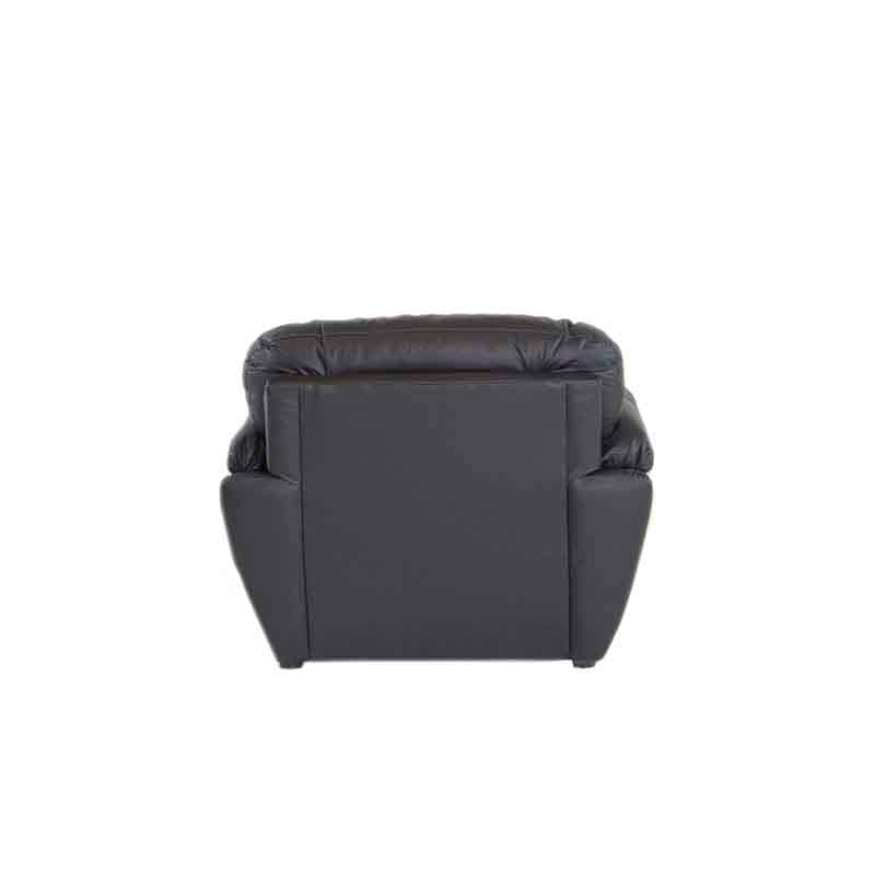 Sillón Carter de cuero marrón deurope.com.mx, con respaldo y asiento acolchados, frente y dimensiones visibles en la imagen.