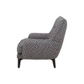 Sillón Andrea Essa de tapiz negro con estructura moderna, frente de 75 cm, altura de 86 cm y fondo de 85 cm.