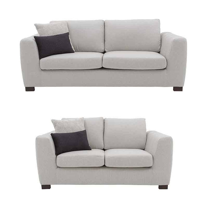Sofá y loveseat Sonny de Deurope en color marfil, tapizado en tela Victory, juego de sala elegante y cómodo.