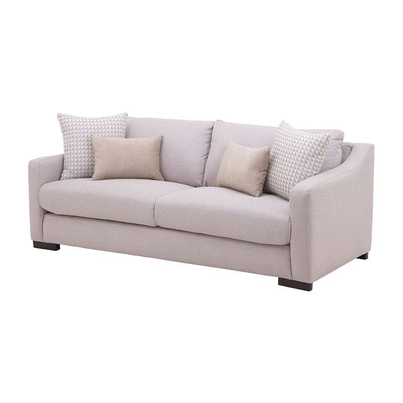 Sofá Michelle de color beige con tela de tejido plano y textura afelpada, ideal para sala moderna.