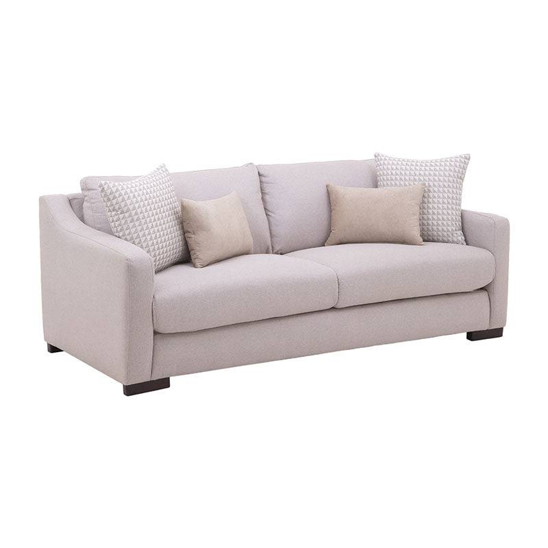 Sofá Michelle de color beige en tela con textura afelpada, ideal para sala moderna, deurope.com.mx