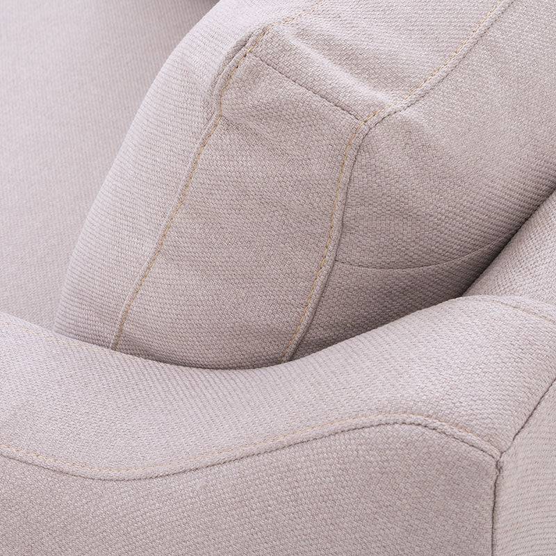 Sofá Michelle de color beige con tela de textura afelpada y tejido plano, ideal para sala moderna y cómoda.