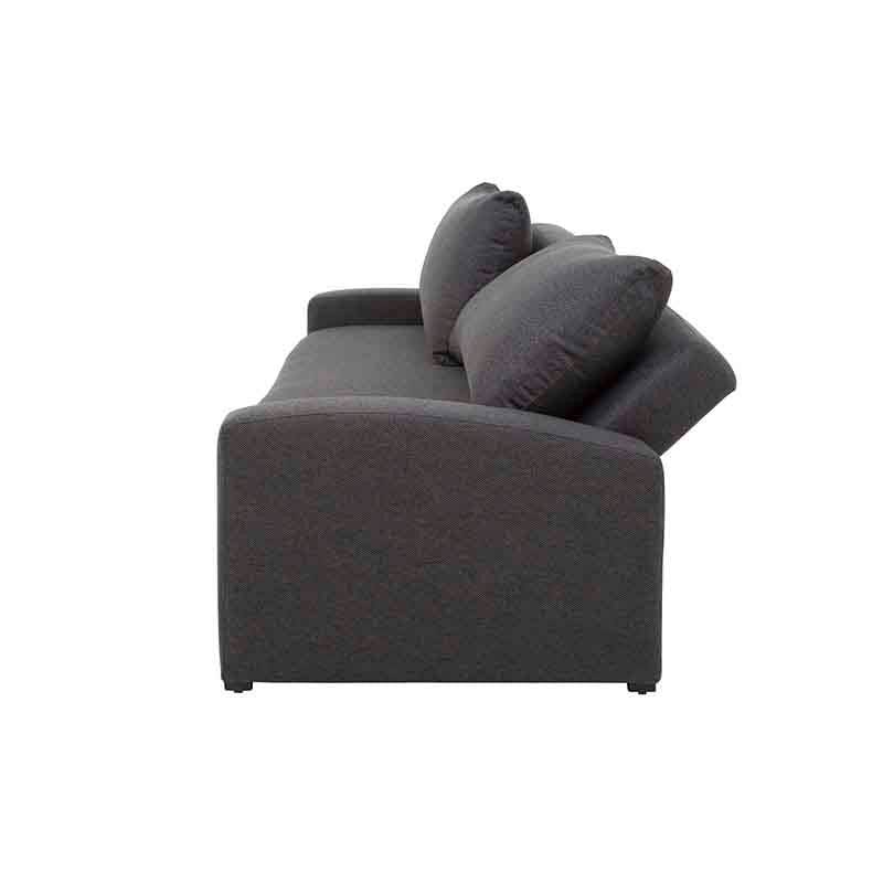 Sofá cama Caruso de color gris oxford, tela de tejido plano, con respaldo y asiento amplio, mide 225 cm de largo.