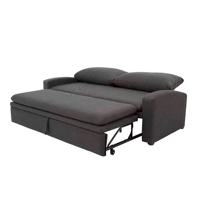 Sofá cama Caruso de Deurope en tela gris oxford, con estructura moderna y asientos espaciosos, imagen en interior.