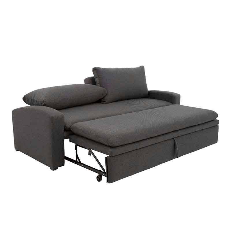 Sofá cama Caruso de color gris oxford, deoupe.com.mx, con estructura de tela tejida plana y dimensiones de 225 cm de ancho.